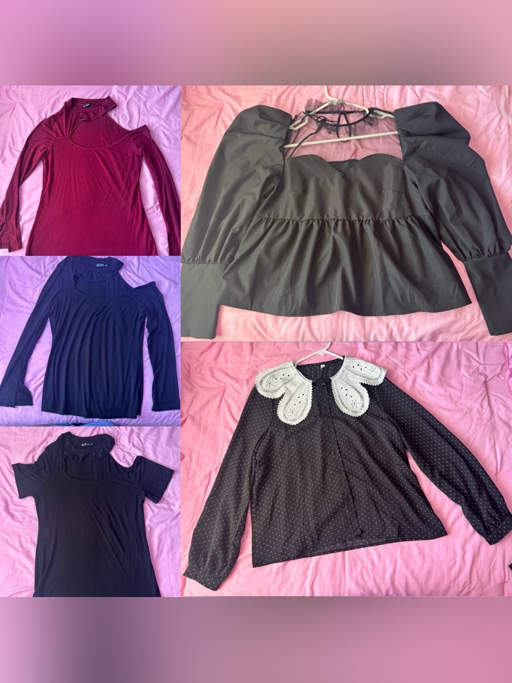 SHEIN Black Puff Sleeve Peplum & Polka Dot Blouse Set